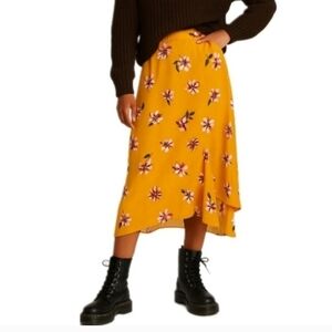 Yellow Floral High Low Midi Skirt Boho S